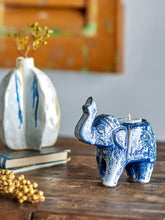 Indlæs billede til gallerivisning Elephant Blue Stoneware Votive on table