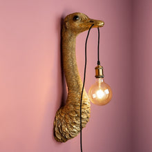 Indlæs billede til gallerivisning Franz Josef ostrich wall lamp side view on pink wall