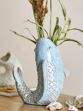 Load image into Gallery viewer, Hiro Blue Fish Stoneware Vase with Flowers