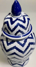 Load image into Gallery viewer, Chevron Blue &amp; White Ginger Jar