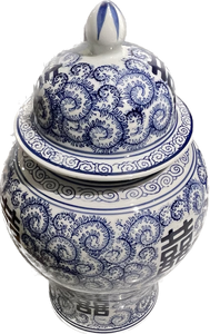 White and Blue Porcelain Jar with Lid