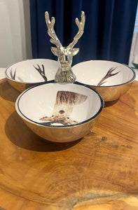 Nickel Serving Dish, with Deer Motif