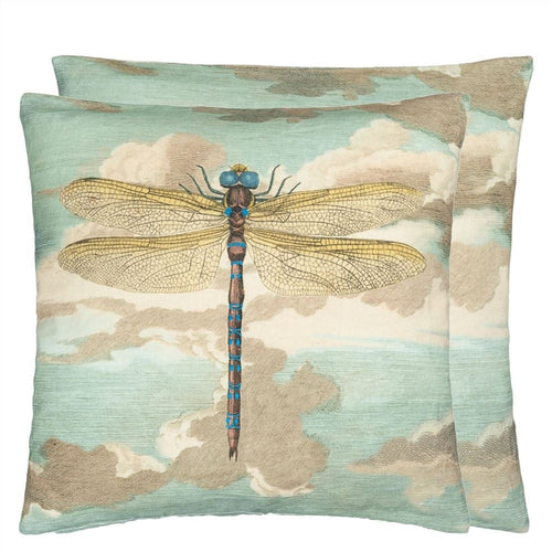 Dragonfly Over Clouds Sky Blue Cushion, by John Derian for Designers Guild