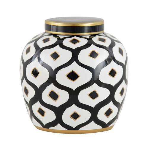 Lagos Black & White Ceramic Ginger Jar with Lid, 22 cm high