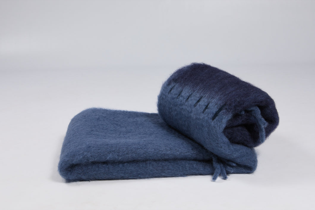 Mantas Ezcaray Stitch Mohair Blanket in Denim and Indigo