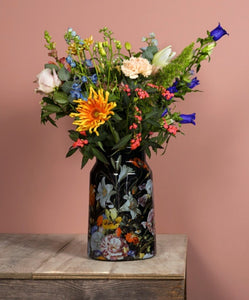Milk Churn Vase, Black with Flowers with bouquet