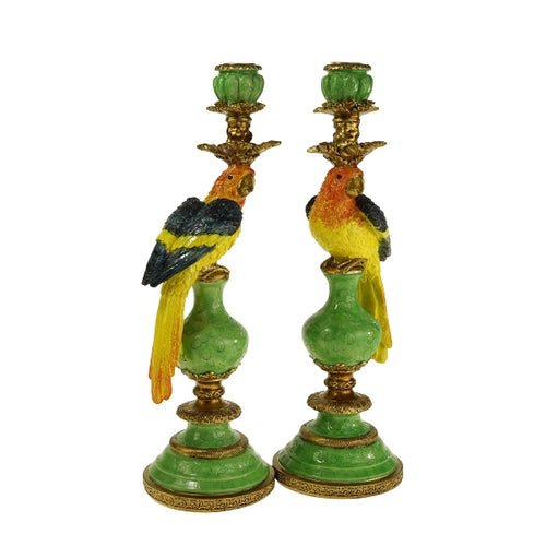 Multi-coloured Parrot Candleholder with green base