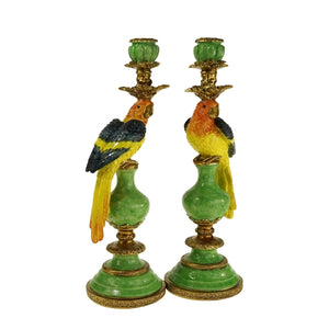 Multi-coloured Parrot Candleholder with green base