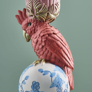 Pink Elephant Candle Holder with close up of coral parrot