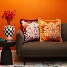 Load image into Gallery viewer, Timorous_Beasties_Rip_Swathe_Rust_and_Burgundy_Velvet_Throw_Cushion