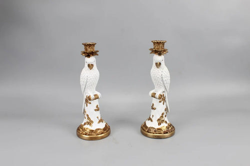 White and Gold Parrot Candlestick