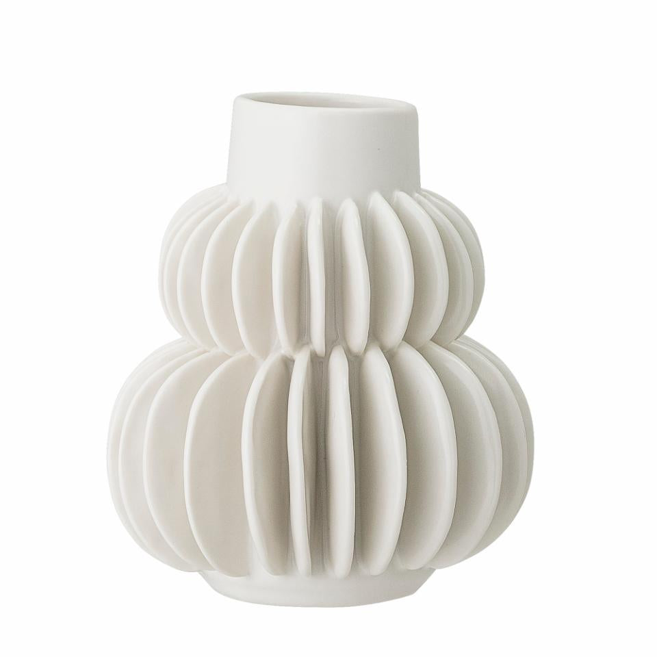 Halfdan White Stoneware Vase, by Bloomingville