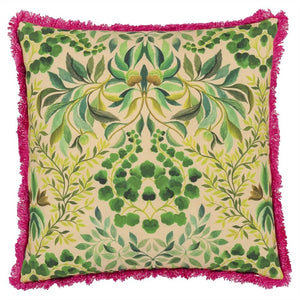 Ikebana Damask Fuchsia Embroidered Cushion, by Designers Guild