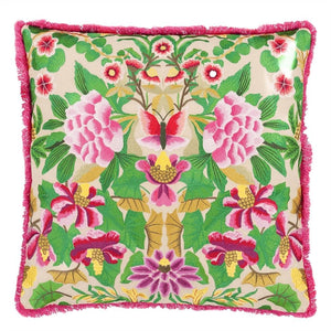 Ikebana Damask Fuchsia Embroidered Cushion, by Designers Guild