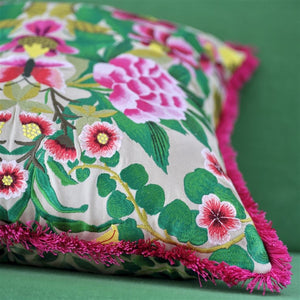 Designers Guild Ikebana Damask Fuchsia Embroidered Cushion Detail