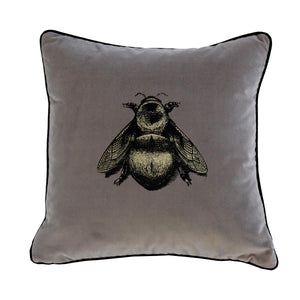 Small Napoleon Bee Grey Velvet Cushion, by Timorous Beasties