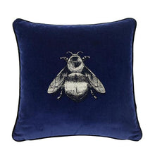 Indlæs billede til gallerivisning Small Napoleon Bee Navy Blue Velvet Cushion, by Timorous Beasties