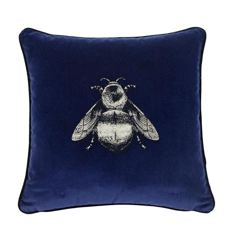 Small Napoleon Bee Navy Blue Velvet Cushion, by Timorous Beasties