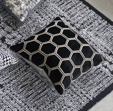 Load image into Gallery viewer, Manipur Noir Velvet Cushion, by Designers Guild on area rug