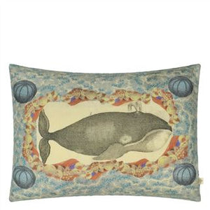 John Derian Blue Coral Cushion in Delft front, for Designers Guild