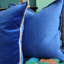 Load image into Gallery viewer, Designers Guild Brera Lino Lagoon &amp; Marine Linen Cushion Up Close
