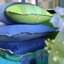 Load image into Gallery viewer, Designers Guild Brera Lino Lagoon &amp; Marine Linen Cushion Side View