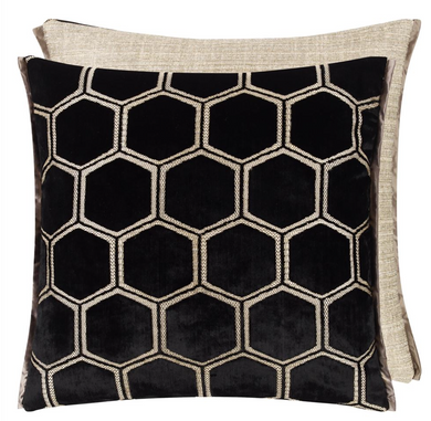 Manipur Noir Velvet Cushion, by Designers Guild