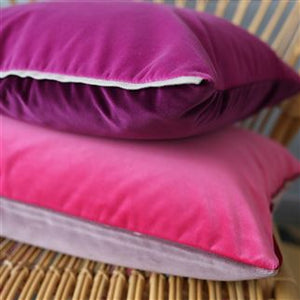 Varese Damson & Cassis Velvet Cushion side view, by Designers Guild