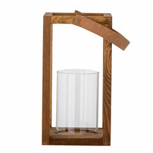 Load image into Gallery viewer, Bloomingville Lyra Wood Lantern with Glass Close Up